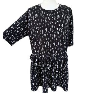 ASOS Mini Smock Dress Black White Abstract Print Size 6
